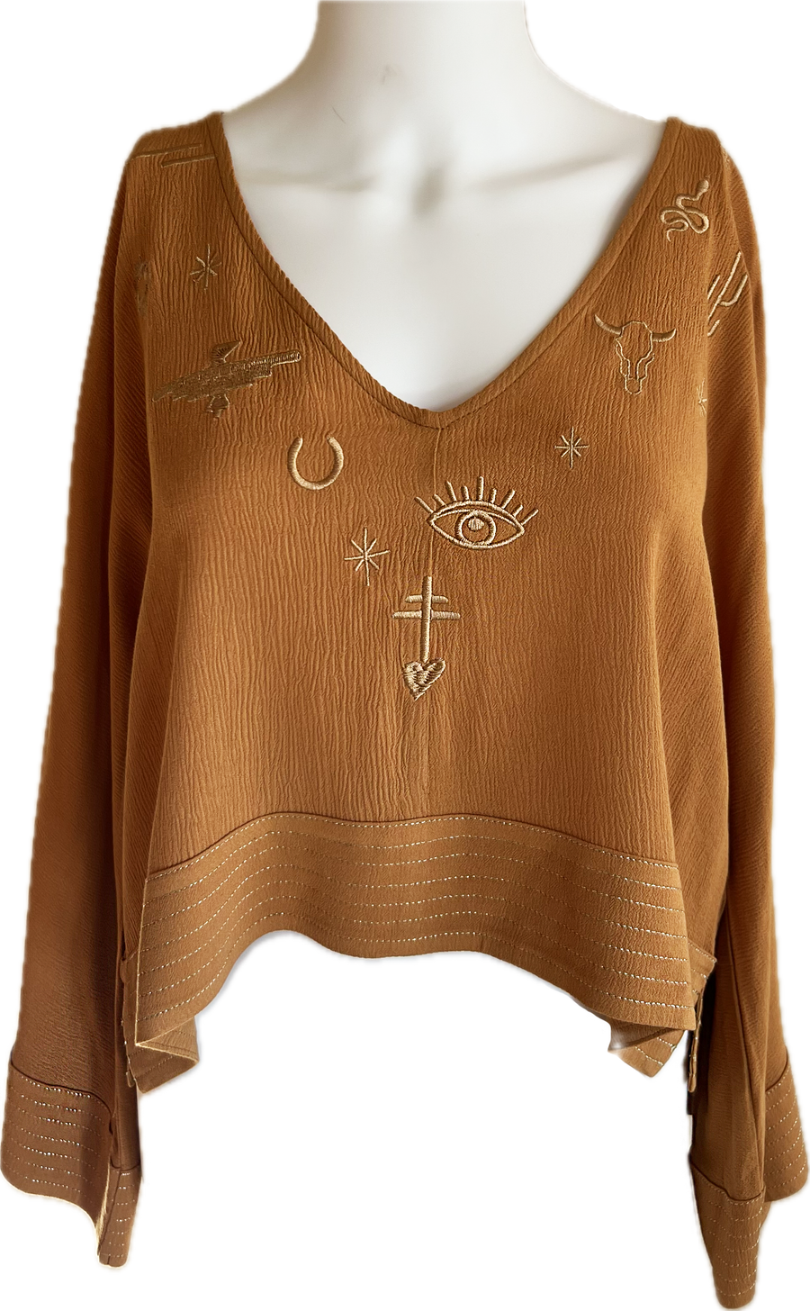 Desert Tokens Embroidered Top - Rust